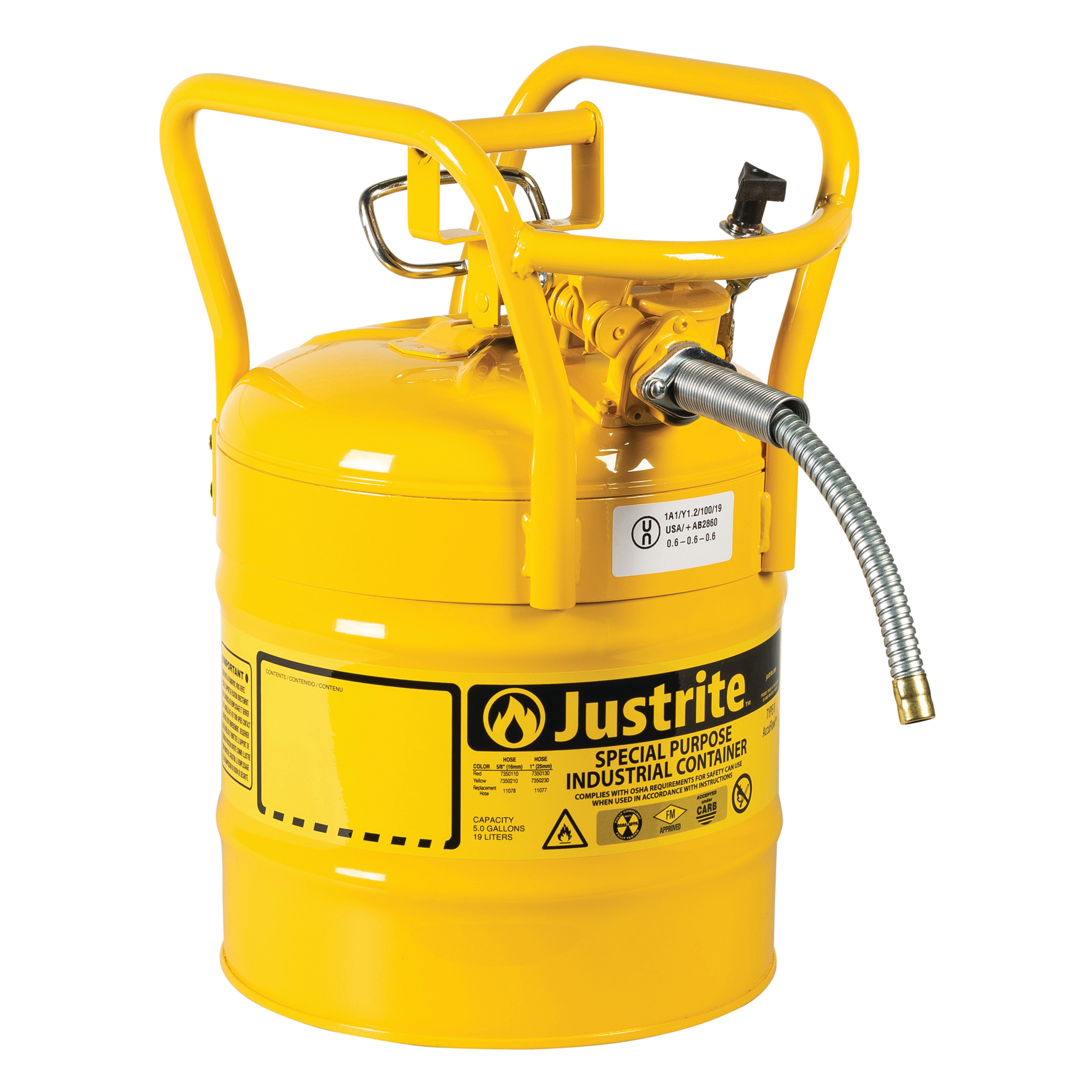 Justrite Type II AccuFlow™ D.O.T.  Steel Safety Can - Spill Containment